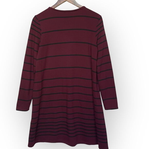 J.Jill Shift Dress Women Size S Red Striped Pockets Cotton Rayon Long Sleeve - Picture 7 of 12